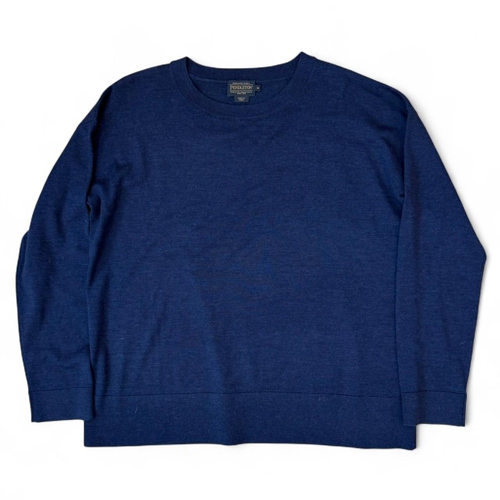 Pendleton Navy Blue Merino Wool Knit Sweatshirt Mens Size Medium Preppy Academia